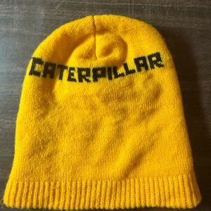 Vintage CAT  Caterpillar Beanie knitted hat Yellow with black - One Size